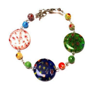 Load image into Gallery viewer, Muranoglas Glasperlen Glas Perlen Armband Damen Schmuck Edelstahl 18-20 cm Blumen bunt rund flach - chic-net.de
