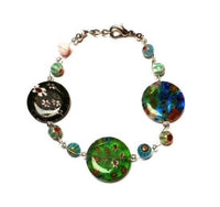 Load image into Gallery viewer, Muranoglas Glasperlen Glas Perlen Armband Damen Schmuck Edelstahl 18-20 cm Blumen schwarz grün bunt - chic-net.de
