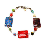 Load image into Gallery viewer, Muranoglas Glasperlen Glas Perlen Armband Damen Schmuck Edelstahl 18-20 cm bunt Blumen eckig - chic-net.de
