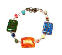 Load image into Gallery viewer, Muranoglas Glasperlen Perlen Armband blau grün orange eckig Glitzer Damen 18-20 cm nickelfrei - chic-net.de
