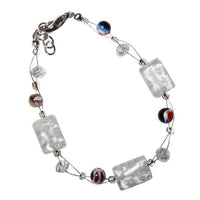 Load image into Gallery viewer, Muranoglas Glitzer Perlen Armband Rechteck weiß bunt Glasperlen Blumen Damen 18-20 cm nickelfrei - chic-net.de
