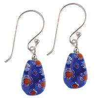 Load image into Gallery viewer, Muranoglas Kugel 11 mm Ohrringe blau mit roten Blumen Glas Silber 925er Sterling - chic-net.de
