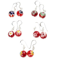 Load image into Gallery viewer, Muranoglas Kugel 12 mm Ohrringe rot Blume Glas individuell Silber 925er Sterling - chic-net.de
