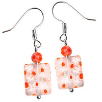 Load image into Gallery viewer, Muranoglas Ohrringe 18 mm Perle Rechteck orange weiß Blumen 925er Silber Glas - chic-net.de

