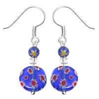 Load image into Gallery viewer, Muranoglas Ohrringe 18 mm Perle Scheibe blau bunt Blumen 925er Sterling Silber Glas - chic-net.de
