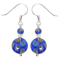 Load image into Gallery viewer, Muranoglas Ohrringe 18 mm Perle Scheibe blau bunt Blumen 925er Sterling Silber Glas - chic-net.de
