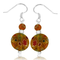 Load image into Gallery viewer, Muranoglas Ohrringe 18 mm Perle Scheibe bunt gelb Blumen 925er Sterling Silber Glas - chic-net.de
