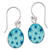 Load image into Gallery viewer, Muranoglas Ohrringe grün Blütenmuster bunt 925 Sterling Silber groß oval 12 mm - chic-net.de
