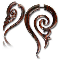 Load image into Gallery viewer, Narra Holz Tribal Fake Piercing French Hook Spirale braun Schnörkel Edelstahl 1 mm Expander - chic-net.de
