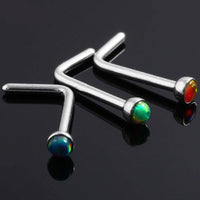 Load image into Gallery viewer, Nasen Stecker Piercing Pin Opal L-Form Chirurgenstahl - chic-net.de
