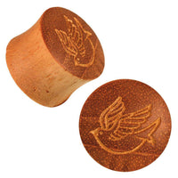 Load image into Gallery viewer, Natur Holz Plug Organic Friedenstaube gold bemalt Tribal Expander Tunnel - chic-net.de
