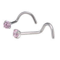 Load image into Gallery viewer, Nostril gebogener Nasenstecker silbern, rosaner Glitzerstein - chic-net.de
