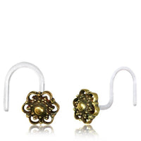 Load image into Gallery viewer, Nostril Piercing Messing Nasenstecker Screw Ende Bioflex 0,8 mm golden Steine - chic-net.de

