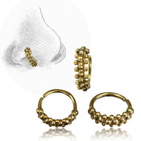 Cargar imagen en el visor de la galería, Nostril Piercing Nasenringe Ring Brass antik golden drei Kugelreihen 1 cm/0,8 mm - chic-net.de
