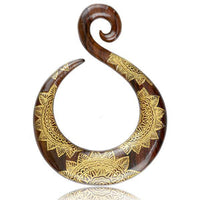 Cargar imagen en el visor de la galería, Ohrgewicht Ohr Dehner Holz gold bemalt Mandala Creole - chic-net.de
