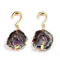 Cargar imagen en el visor de la galería, Ohrgewicht Piercing Hook Edelstahl Stein gold lila - chic-net.de
