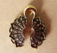 Cargar imagen en el visor de la galería, Ohrgewichte Lobe Piercing Lotus Blüte Brass antik gold Kupfer rotgold 18mm 40,3g - chic-net.de
