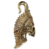 Cargar imagen en el visor de la galería, Ohrgewichte Piercing Indianer Skull Federschmuck Brass antik golden 38 g - chic-net.de
