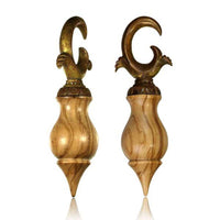 Cargar imagen en el visor de la galería, Ohrgewichte Piercing Olivenholz Brass Edelrost Tropfen Haken 30 g - chic-net.de
