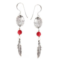 Load image into Gallery viewer, Ohrhänger Koralle Perle Rot Feder oval 925er Sterling Silber Ohrringe Damen Indianer Schmuck - chic-net.de
