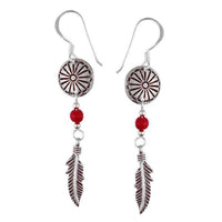 Load image into Gallery viewer, Ohrhänger Koralle Perle Rot Feder Sterling Silber Ohrringe Damen Indianer Schmuck - chic-net.de
