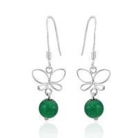 Load image into Gallery viewer, Ohrhänger Stein Perle 925er Sterling Silber Jade grün rund Schmetterling - chic-net.de
