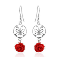 Load image into Gallery viewer, Ohrhänger Stein Perle 925er Sterling Silber Zirkonia Rose Resin Kunstharz rot - chic-net.de
