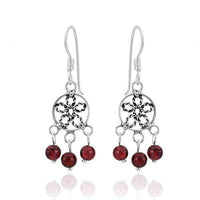 Cargar imagen en el visor de la galería, Ohrhänger Stein Perle dunkelrot 925er Sterling Silber Katzenauge Blume gedreht - chic-net.de
