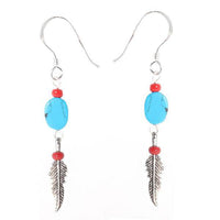 Cargar imagen en el visor de la galería, Ohrhänger Sterling Silber Ohrringe Damen Indianer Schmuck Koralle Perle Rot Feder Türkis - chic-net.de
