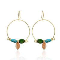Cargar imagen en el visor de la galería, Ohrringe 18 karat vergoldet Halbkreis Steine oval grün türkis rosa nickelfrei gold - chic-net.de
