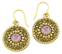 Load image into Gallery viewer, Ohrringe Amethyst Kreise rund Spiralbögen Messing antik golden Tribal 22 mm - chic-net.de
