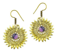 Load image into Gallery viewer, Ohrringe Amethyst Stein Zopf Blätter Punkte Dreiecke Messing Ohrhänger lila nickelfrei antik Tribal - chic-net.de
