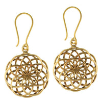 Load image into Gallery viewer, Ohrringe Blume des Lebens wellig Messing antik golden doppelt Tribal Ohrhänger nickelfrei Brass - chic-net.de
