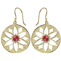 Load image into Gallery viewer, Ohrringe Blume Jaspis glänzend Messing Brass antik golden rot Ohrhänger nickelfrei Tribal Schmuck - chic-net.de
