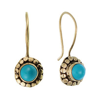 Load image into Gallery viewer, Ohrringe Blume Kreise 10 mm Türkis Messing Brass antik golden Tribal Ohrhänger nickelfrei Piercing - chic-net.de
