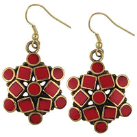 Load image into Gallery viewer, Ohrringe Blume Kreise Quadrate Jaspis Messing antik golden nickelfrei Tribal Ohrhänger - chic-net.de
