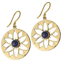 Load image into Gallery viewer, Ohrringe Blume Lapis glänzend Messing Brass antik golden Ohrhänger nickelfrei Tribal - chic-net.de
