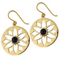 Load image into Gallery viewer, Ohrringe Blume Onyx glänzend Messing Brass antik golden Ohrhänger nickelfrei Tribal - chic-net.de
