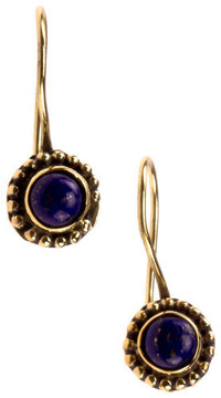 Load image into Gallery viewer, Ohrringe Blume Perlen 10 mm Lapis blau Messing Brass antik golden Tribal Ohrhänger - chic-net.de
