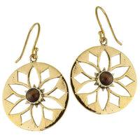 Load image into Gallery viewer, Ohrringe Blume Tigerauge glänzend Messing Brass antik golden Ohrhänger nickelfrei Tribal - chic-net.de
