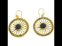 Load image into Gallery viewer, Ohrringe Blume Zopf Labradorit Messing antik golden Tropfen Ohrhänger nickelfrei Tribal Brass Bronze - chic-net.de
