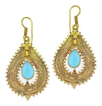 Load image into Gallery viewer, Ohrringe Chalzedon Tropfen Zopf Spitzen Kreuz Messing antik gold nickelfrei Tribal Brass Ohrhänger - chic-net.de
