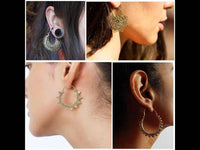 Cargar imagen en el visor de la galería, Ohrringe dunkel Kreise Blumen rund Messing Brass antik golden Tribal nickelfrei Schmuck Piercing - chic-net.de
