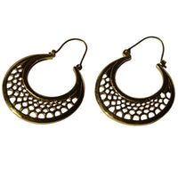 Load image into Gallery viewer, Ohrringe Ellipse Kreis gewölbt Muster Messing Brass antik golden Tribal Ohrhänger nickelfrei Schmuck - chic-net.de
