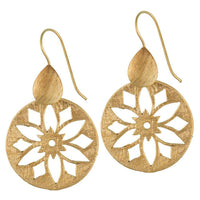 Load image into Gallery viewer, Ohrringe gebürstet Kreis Tropfen Blume Messing antik golden nickelfrei Tribal Ohrhänger - chic-net.de
