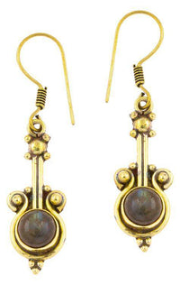 Load image into Gallery viewer, Ohrringe Geige Labradorit Punkte Messing Brass antik golden Tribal Ohrhänger - chic-net.de
