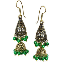 Load image into Gallery viewer, Ohrringe grün matt Tropfen Halbkugel 50 mm Stein Messing antik golden Ohrhänger nickelfrei Tribal - chic-net.de
