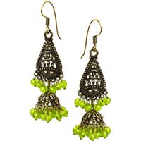 Load image into Gallery viewer, Ohrringe hellgrün Tropfen Halbkugel 50 mm Stein Messing antik golden Ohrhänger nickelfrei Tribal - chic-net.de
