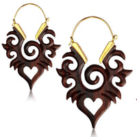 Load image into Gallery viewer, Ohrringe Holz Brass Bügel golden braun dunkelbraun Perlmutt Ohrhänger Schmuck - chic-net.de
