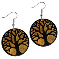Load image into Gallery viewer, Ohrringe Holz rund Edelstahl Silber gold Gravur leicht Om Blume Baum - chic-net.de
